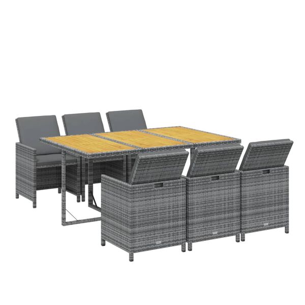 vidaXL Set da Pranzo da Giardino 7 pz con Cuscini in Polyrattan Grigio