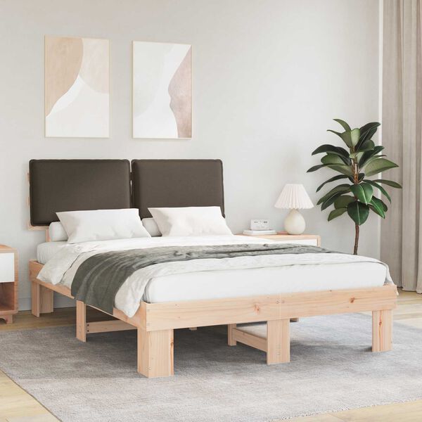 vidaXL Letto con Testiera Rivestita Talpa 135 x 190 cm Pino massello