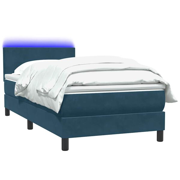 vidaXL Letto a Molle con Materasso e LED Blu Scuro 80x210 cm Velluto