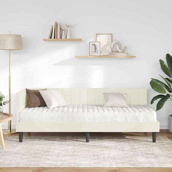 vidaXL Struttura Letto Angolare con Materasso 2 pcs Crema Velluto