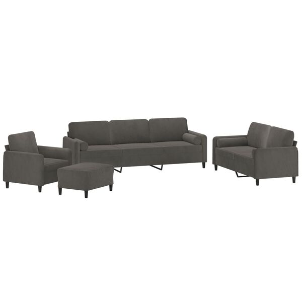 vidaXL Set di Divani 4 pz con Cuscini Decorativi Grigio Scuro Velluto