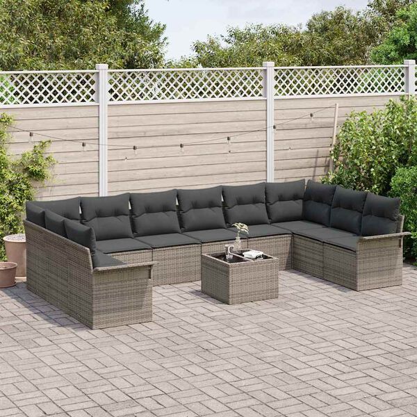 vidaXL Set Divano da Giardino con cuscino 11 pcs Grigio Poly Rattan