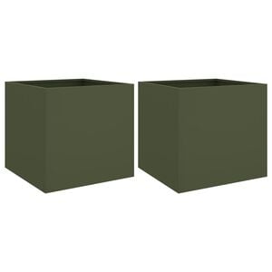 vidaXL Fioriere 2 pz Verde Oliva 49x47x46 cm in Acciaio