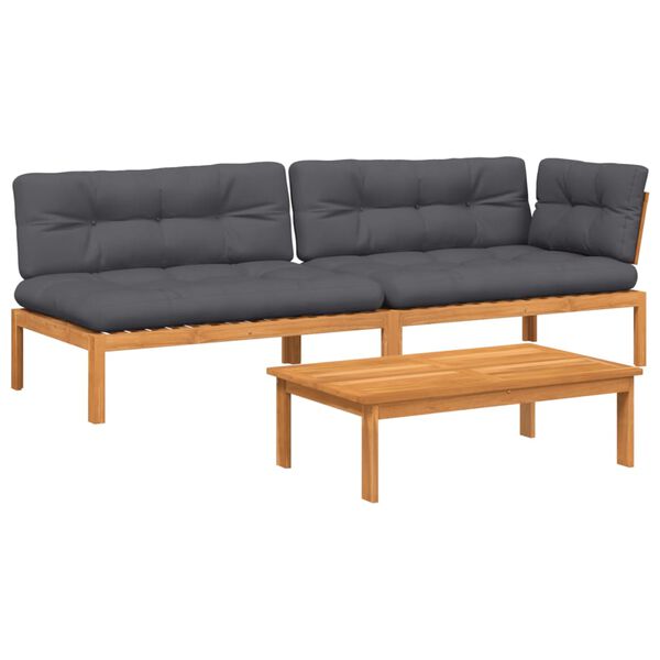 vidaXL Set Divano Pallet Giardino 3pz con Cuscini Massello Acacia