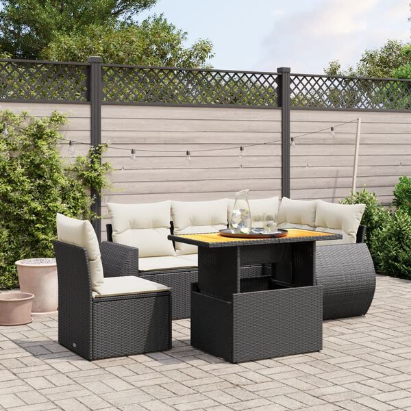 vidaXL Set Divano da Giardino 6 pz con Cuscini Nero in Polyrattan