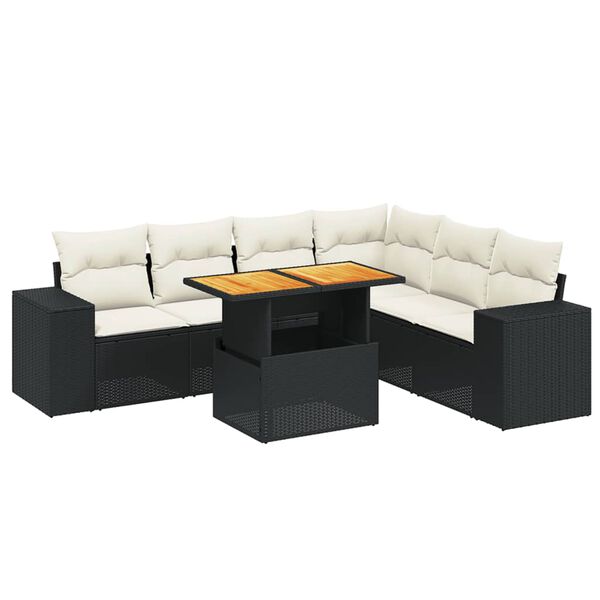 vidaXL Set Divani da Giardino con Cuscini 7pz Nero Polyrattan