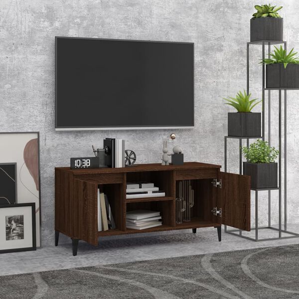 vidaXL Mobile TV Gambe in Metallo Rovere Marrone 103,5x35x50 cm