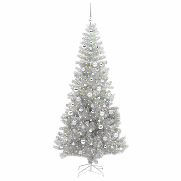 vidaXL Albero di Natale con 300 LED con supporto Argento 210 cm PET
