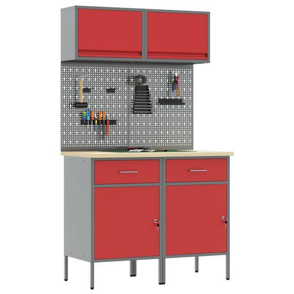 vidaXL Set di mobili da lavoro con cassetto con blocco 6 pcs Rosso