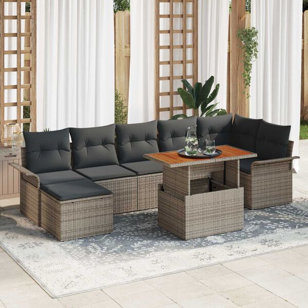 vidaXL Set Divano da Giardino 8 pcs Grigio Poly Rattan
