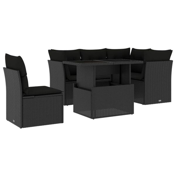 vidaXL Set Divano da Giardino 6 pz con Cuscini Nero in Polyrattan