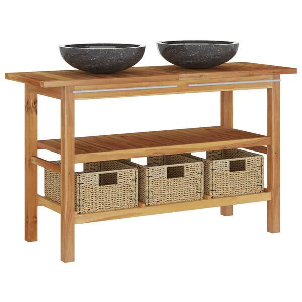 vidaXL Mobile da Bagno con Lavabi in Marmo Nero Legno Massello Teak