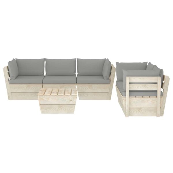 vidaXL Set Divani da Giardino su Pallet 6 pz con Cuscini Legno Abete