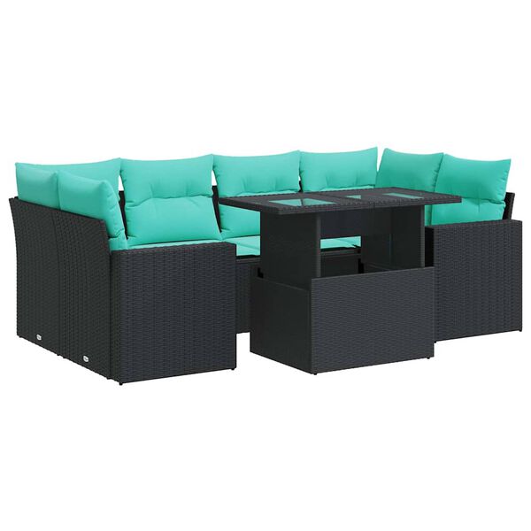 vidaXL Set Divani da Giardino con Cuscini 7pz Nero Polyrattan Acacia