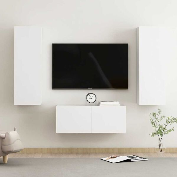 vidaXL Set Mobili Porta TV 3 pz Bianco in Legno Multistrato