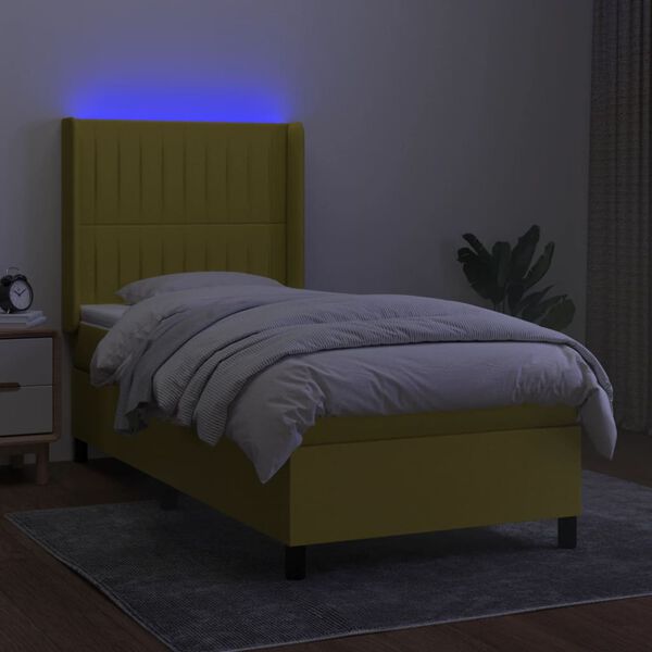 vidaXL Letto a Molle con Materasso e LED Verde 90x200 cm in Tessuto