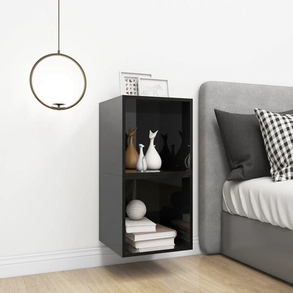 vidaXL Mobili a Muro 2pz Nero Lucido 37x37x37 cm Legno Multistrato