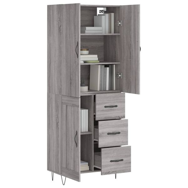vidaXL Credenza Grigio Sonoma 69,5x34x180 cm in Legno Multistrato