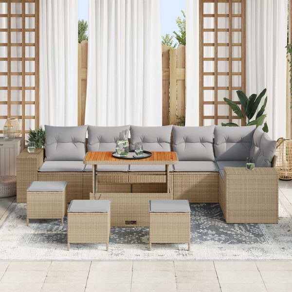 vidaXL Set Divano da Giardino 10 pcs Beige polyrattan