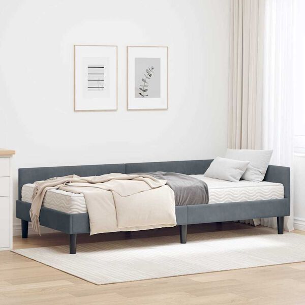vidaXL Struttura Letto Angolare con Materasso 2 pcs Grigio Velluto