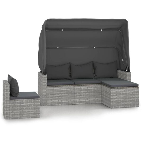 vidaXL Set Divani da Giardino 4 pz con Cuscini in Polyrattan Grigio