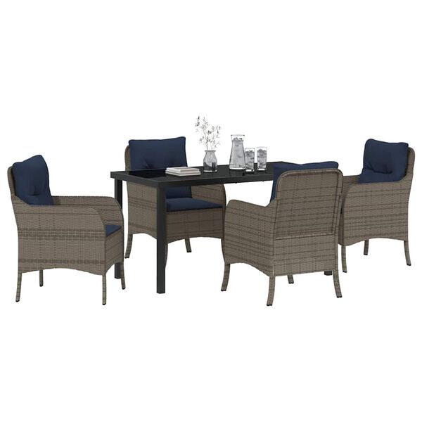 vidaXL Set da Pranzo per Giardino con cuscino 5 pcs Grigio polyrattan