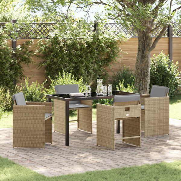 vidaXL Set da Pranzo per Giardino 5 pcs Beige polyrattan