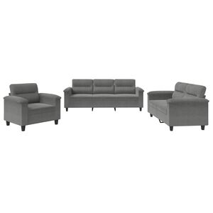 vidaXL Set Divani 3 pz con Cuscini Grigio Scuro in Tessuto Microfibra