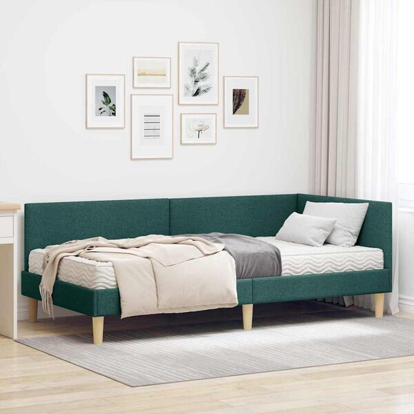 vidaXL Struttura Letto Angolare con Materasso 2 pcs Verde Tessuto