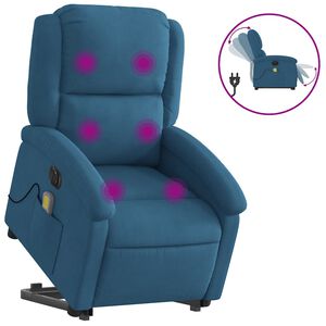vidaXL Poltrona Alzapersona Massaggi Reclinabile Elettrica Blu Velluto