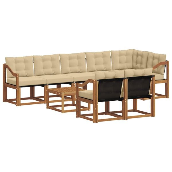 vidaXL Set di divani da esterno con cuscino 9 pcs Naturale e Beige