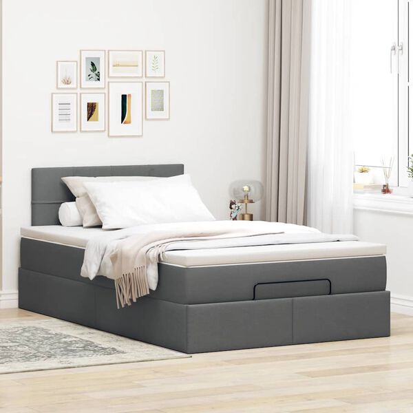 vidaXL Pouf Letto con Materasso Grigio Scuro 120x200 cm in Tessuto