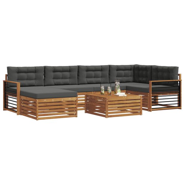 vidaXL Set di divani da esterno con cuscino 7 pcs Naturale e Antracite
