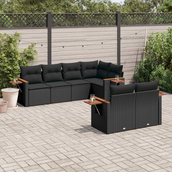 vidaXL Set Divani da Giardino con Cuscini 7pz Nero Polyrattan