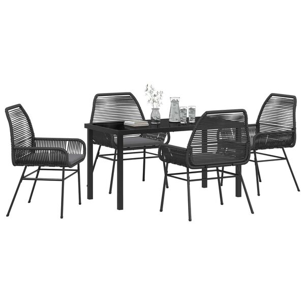 vidaXL Set da Pranzo per Giardino con cuscino 5 pcs Nero polyrattan