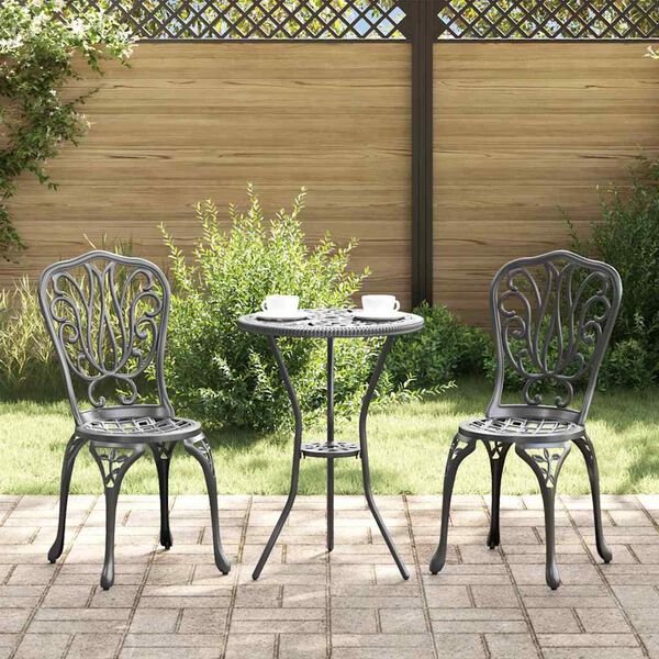 vidaXL Set Bistro da Giardino 3 pcs Nero Alluminio