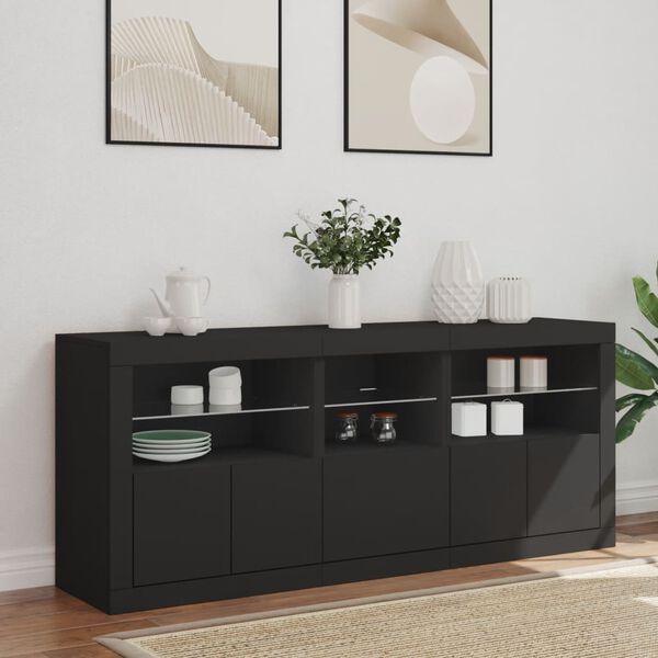 vidaXL Credenza con Luci LED Nera 162x37x67 cm