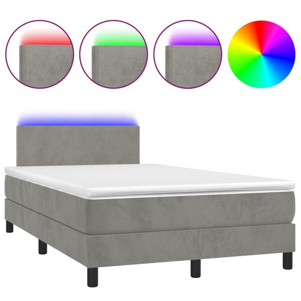 vidaXL Letto a Molle con Materasso e LED Grigio Chiaro 120x200 cm Velluto