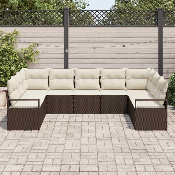 vidaXL Set Divano da Giardino 9 pcs Marrone e bianco polyrattan