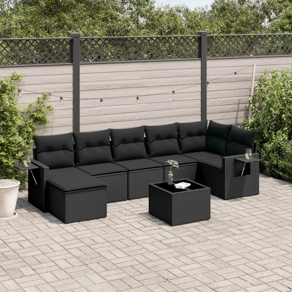 vidaXL Set Divani da Giardino con Cuscini 8 pz Nero in Polyrattan