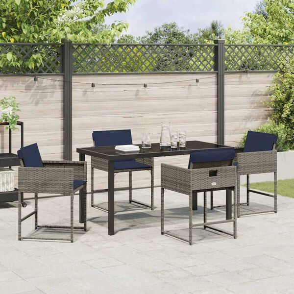 vidaXL Set da Pranzo per Giardino con cuscino 5 pcs Grigio polyrattan