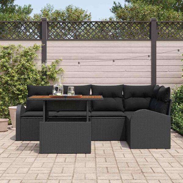 vidaXL Set Divano da Giardino con archiviazione 6 pcs Nero Poly Rattan