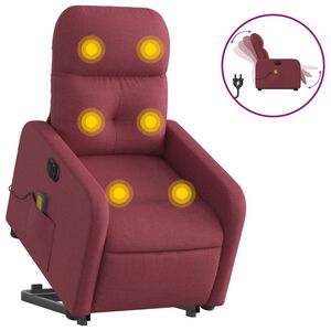 vidaXL Poltrona Alzapersona Massaggiante Elettrica Rosso Vino Tessuto