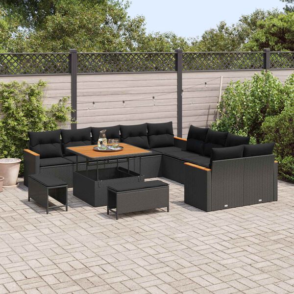 vidaXL Set Divano da Giardino con cuscino 13 pcs Nero polyrattan