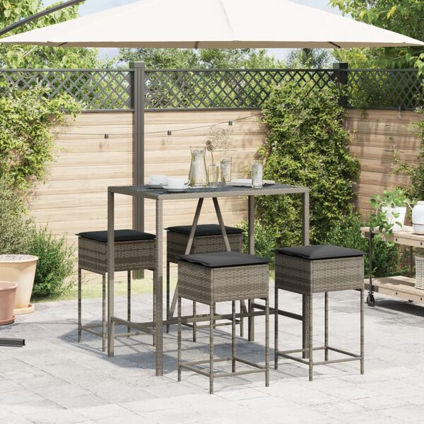 vidaXL Set Bar da Giardino 5 pz con Cuscini in Polyrattan Grigio