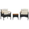 vidaXL Set Divani da Giardino 3 pz con Cuscini in Polyrattan Nero