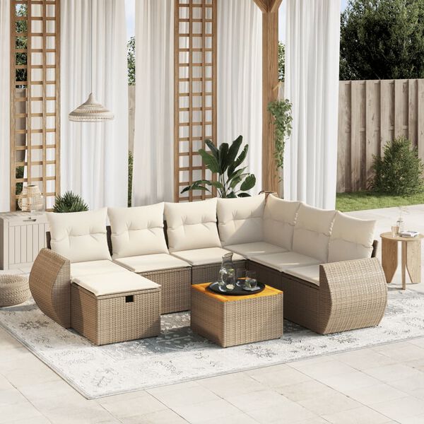 vidaXL Set Divano da Giardino 8 pz con Cuscini Beige in Polyrattan