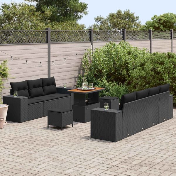 vidaXL Set Divano da Giardino 10 pcs Nero Rattan in Polipropilene