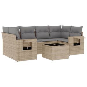 vidaXL Set Divani da Giardino 7 pz con Cuscini Beige in Polyrattan