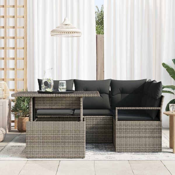 vidaXL Set Divano da Giardino con cuscino 5 pcs Grigio Poly Rattan